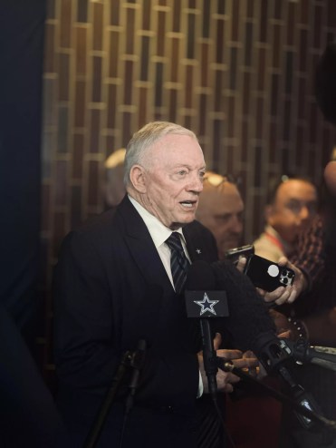 Cowboys owner Jerry Jones announcing the Arlington Grand Prix at a press conference.