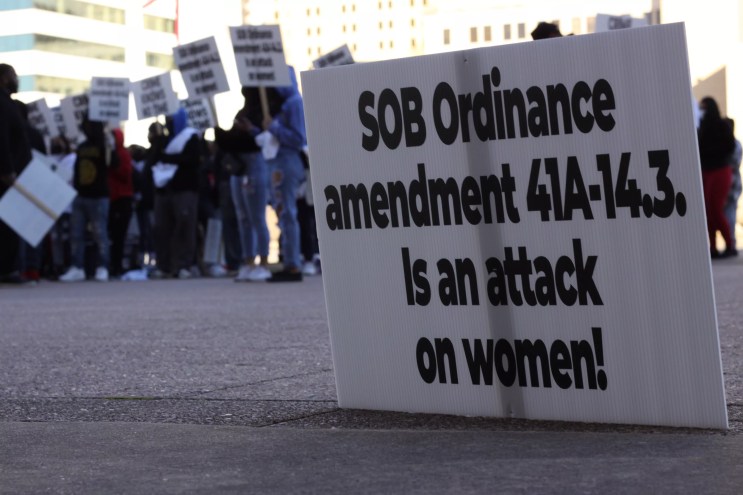 Protest sign against a Dallas ordinance.